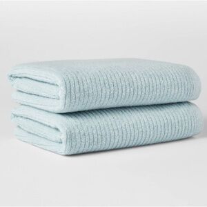 2pk Quick Dry Ribbed Bath Towel Set Aqua